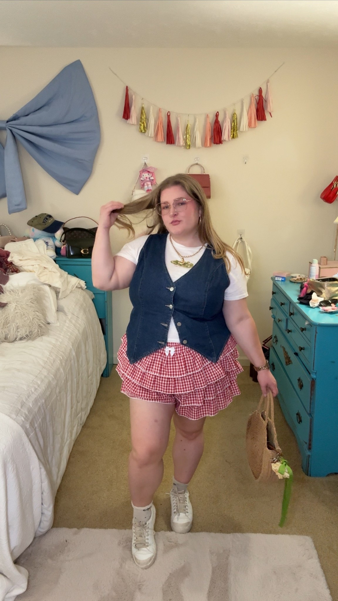 Elevated casual plus size outfit • plus size summer outfit -• plus size spring outfit ¥ plus size bloomers • plus size denim vest 

#LTKootd #LTKPlusSize