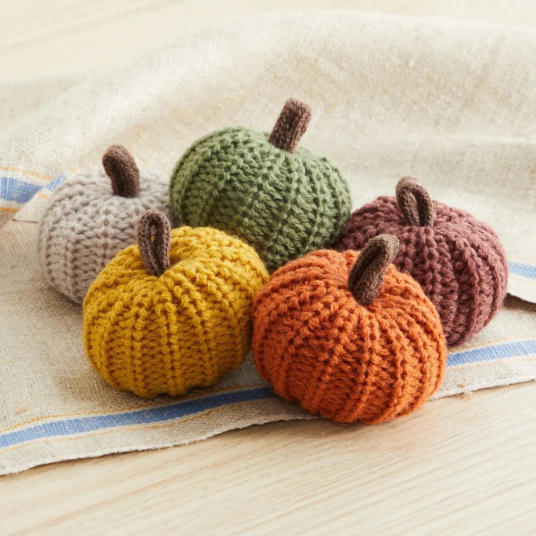 Knit Pumpkins Set of 5, Hygge Decor, Cozy Gifts for Women, Autumn Bowl Fillers Fall Farmhouse Tie... | Etsy (US)