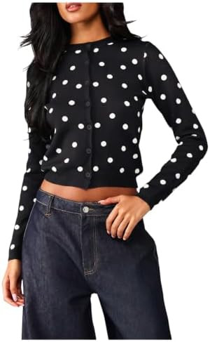 Milumia Women's Polka Dots Cropped Cardigan Sweater Y2k Button Knit Tops | Button Down,Lightweigh... | Amazon (US)