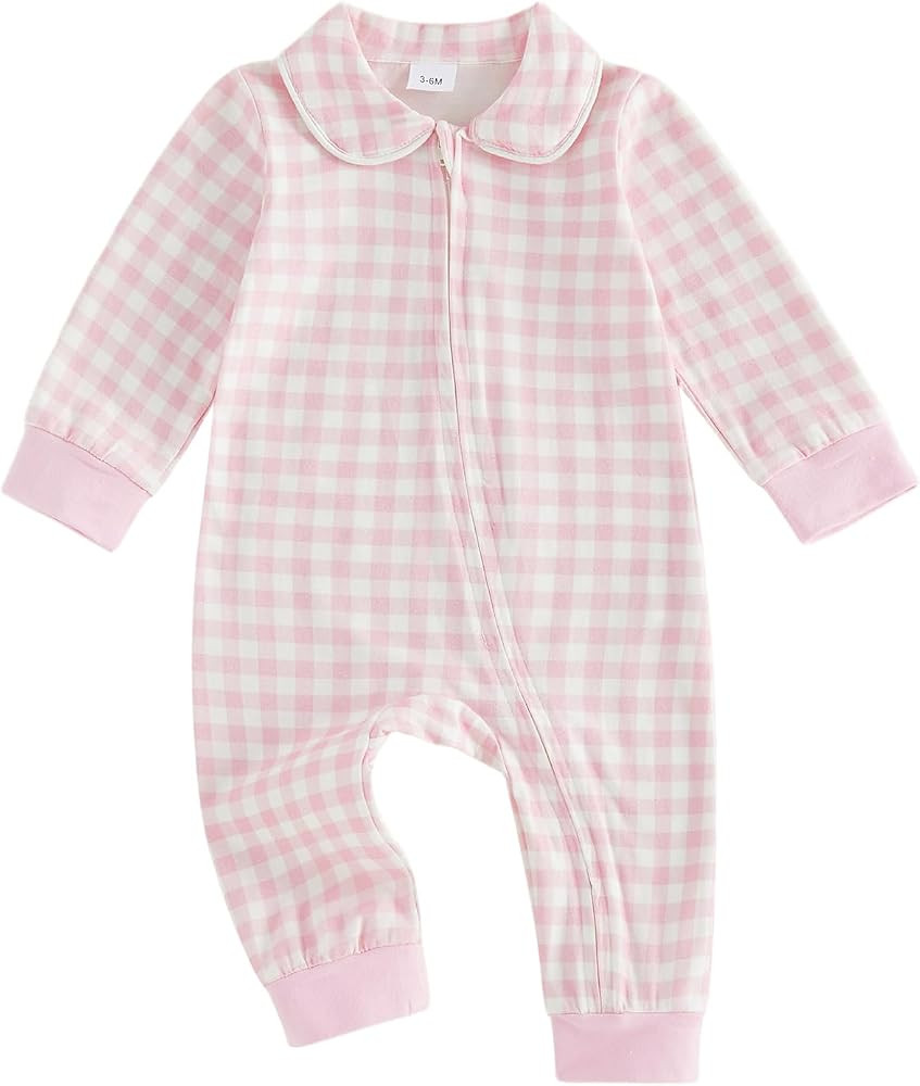 DSORVICD Newborn Baby Boys Girls Gingham Romper Long Sleeve Zipper Jumpsuit | Amazon (US)