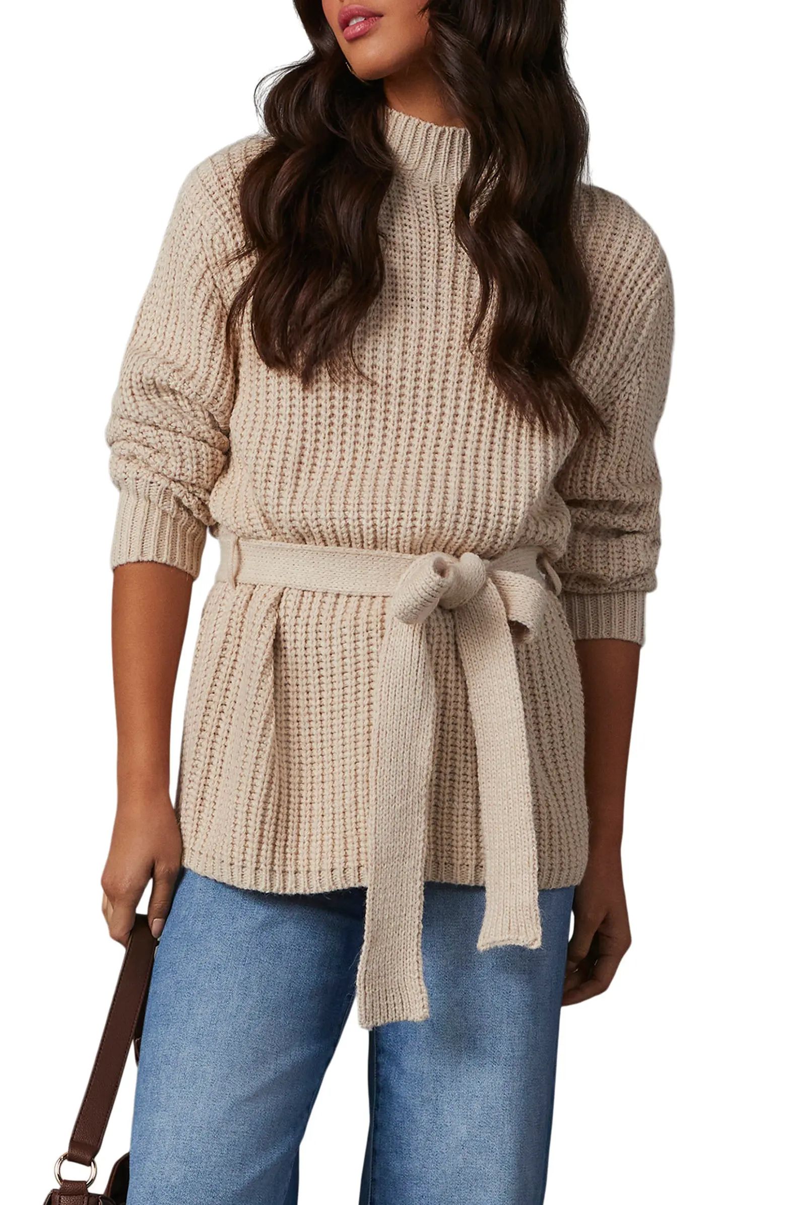VICI Collection Wixson Rib Belted Mock Neck Sweater | Nordstrom | Nordstrom