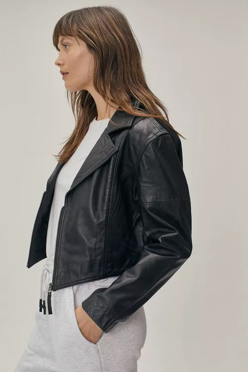 Real Leather Zip Up Cropped Jacket | Nasty Gal (US)