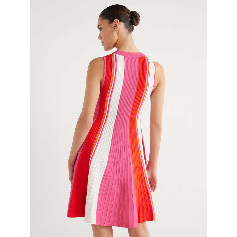 Scoop Women's Sleeveless High Neck Stripe Mini Sweater Dress, Sizes XS-XXL | Walmart (US)