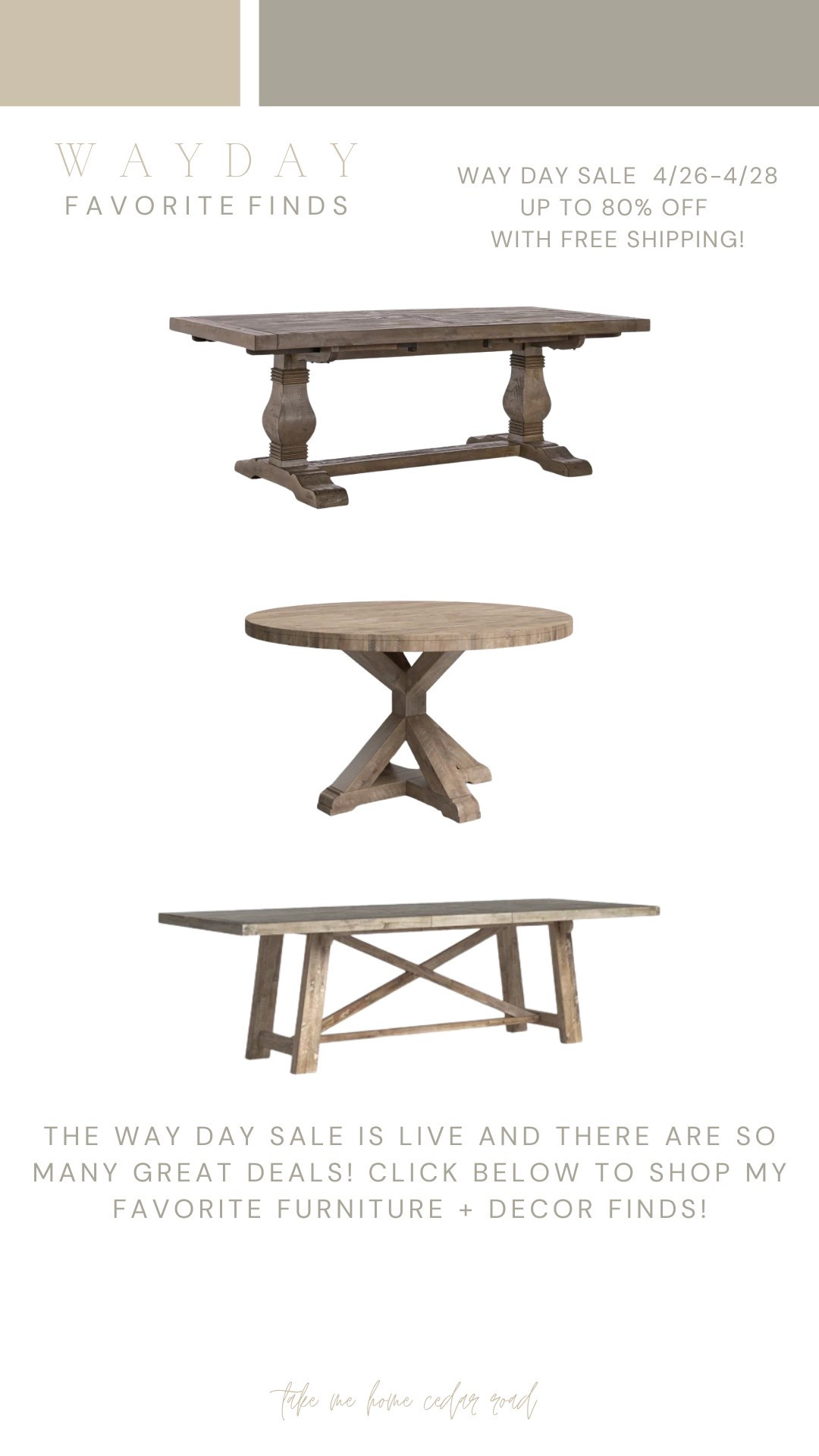 Way day dining table sale!!! These are all great solid wood options!

Dining table, round dining table, extendable dining table, kitchen table 

#LTKSaleAlert #LTKHome