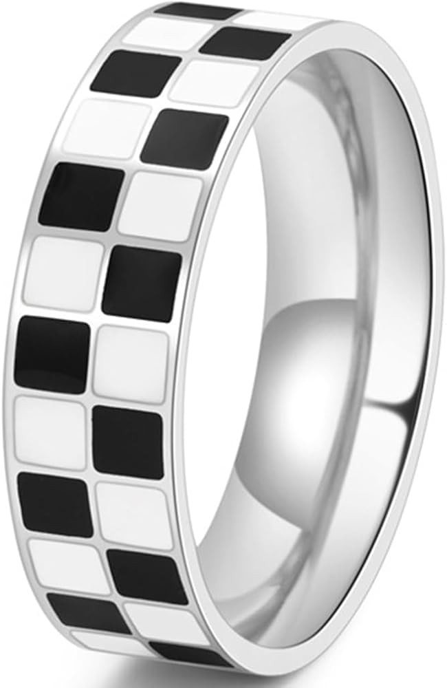 Jude Jewelers 6mm Stainless Steel Checkerboard Chess Pattern Wedding Band Biker Statement Ring | Amazon (US)