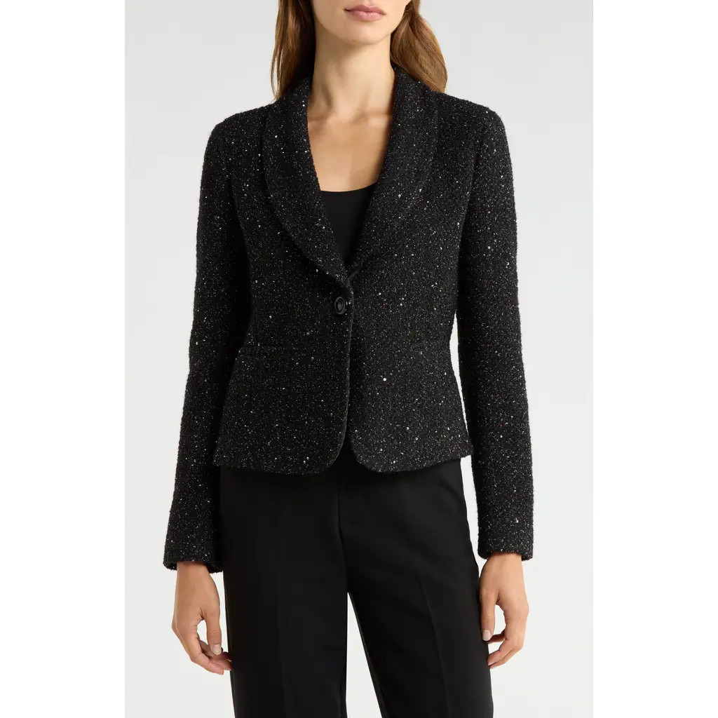 Emporio Armani Metallic Tweed Blazer in Solid Black at Nordstrom, Size 2 Us | Nordstrom