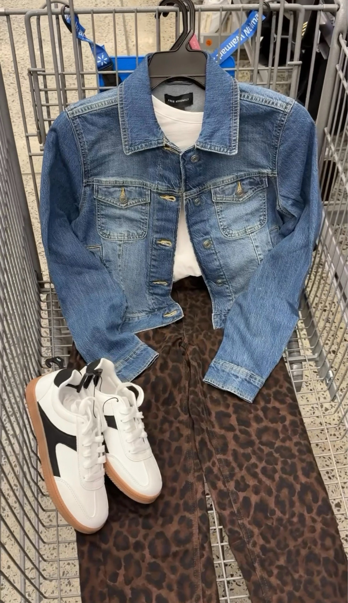 Casual fall outfit idea with these leopard jeans and a denim jacket. Jeans fit tts. #walmartfashion

#LTKOver40
