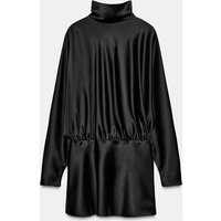 Zara - Short Satin Foulard Dress - Women - Black - Women | Zara US
