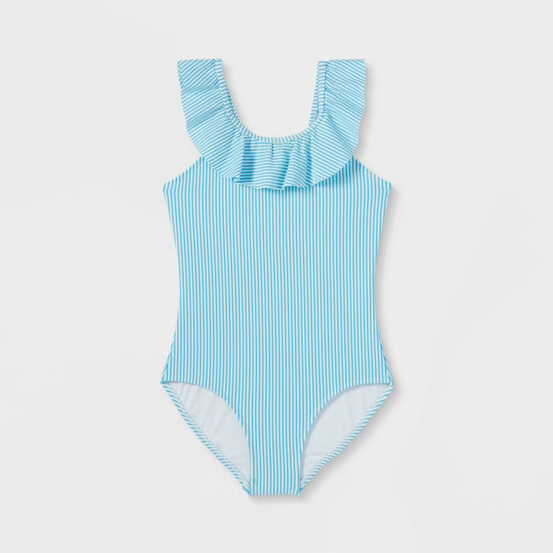 Girls' Striped One Piece Swimsuit - Cat & Jack™ Blue | Target