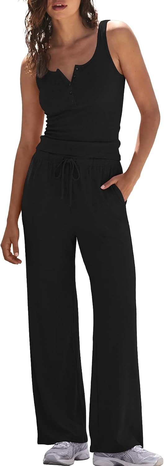 Darong Womens 2 Piece Lounge Set Summer Tank Top & Wide Leg Pants | Amazon (US)