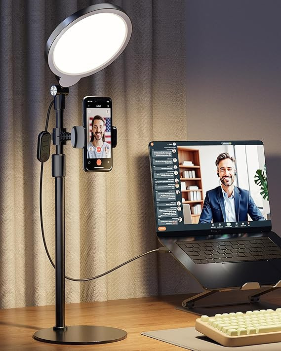 Desk Ring Light with Stand, Adjustable Desktop Light with Phone Holder for Video Calls, Zoom Ligh... | Amazon (US)