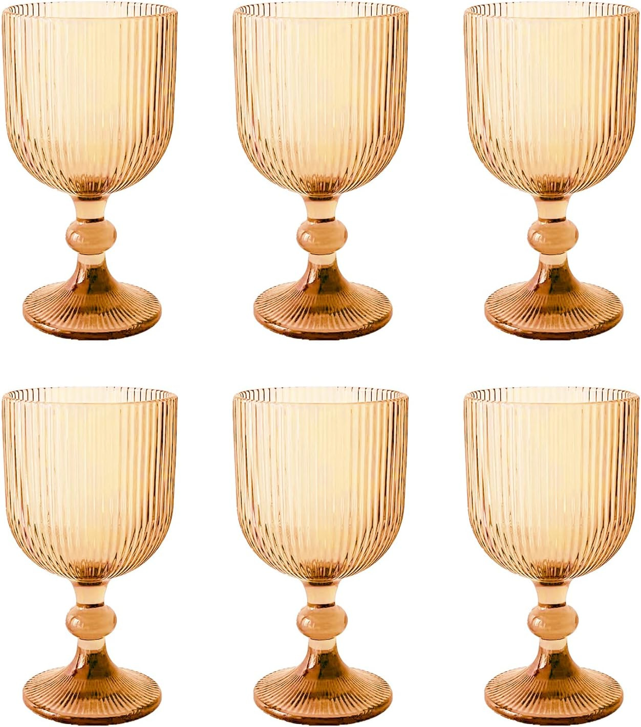 Vintage Wine Glasses Set of 6, 11 Ounces Colored Glass Water Goblets, Colorful Unique Embossed Pa... | Amazon (US)