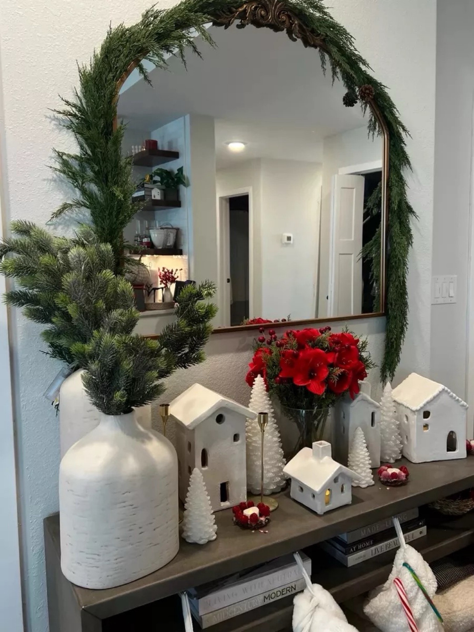 Holiday decor, Christmas decor, pottery barn Christmas decor, entryway decor, home decor, ceramic houses, garland#LTKhome 



#LTKHome #LTKStyleTip #LTKHoliday
