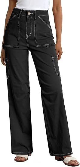 Dokotoo Womens Cargo Pants Women Baggy Wide Leg High Waist Casual Pants Jean Stretch Pants | Amazon (US)