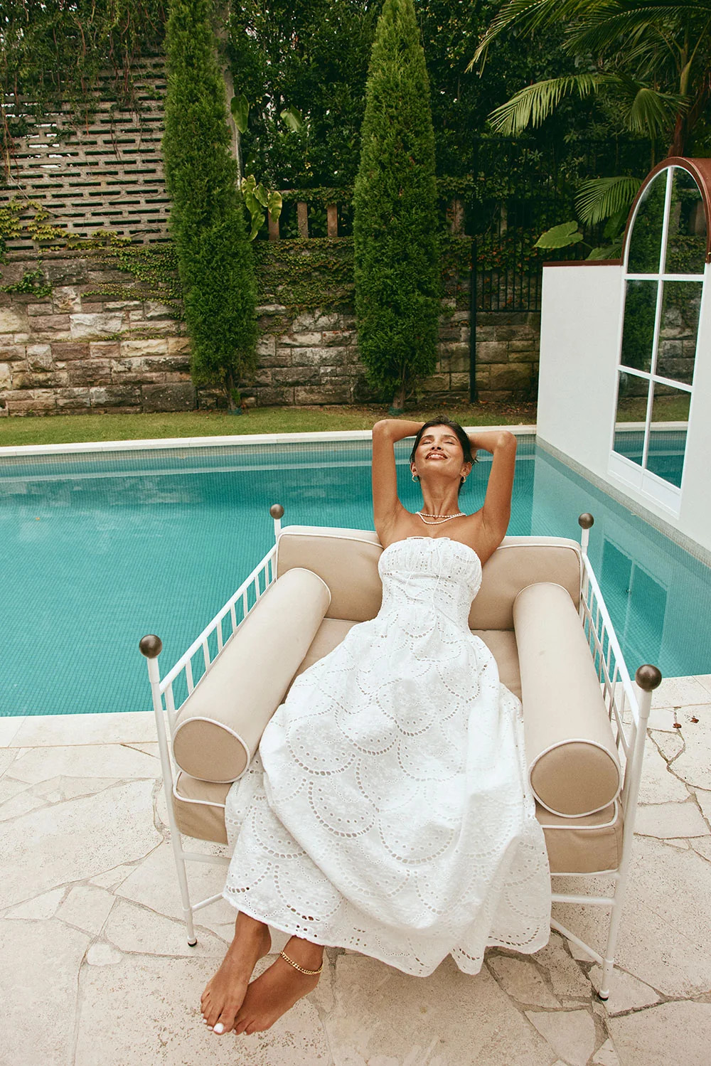 Bridal White Embroidered Strapless Maxi Zina Dress | Sabo Skirt US