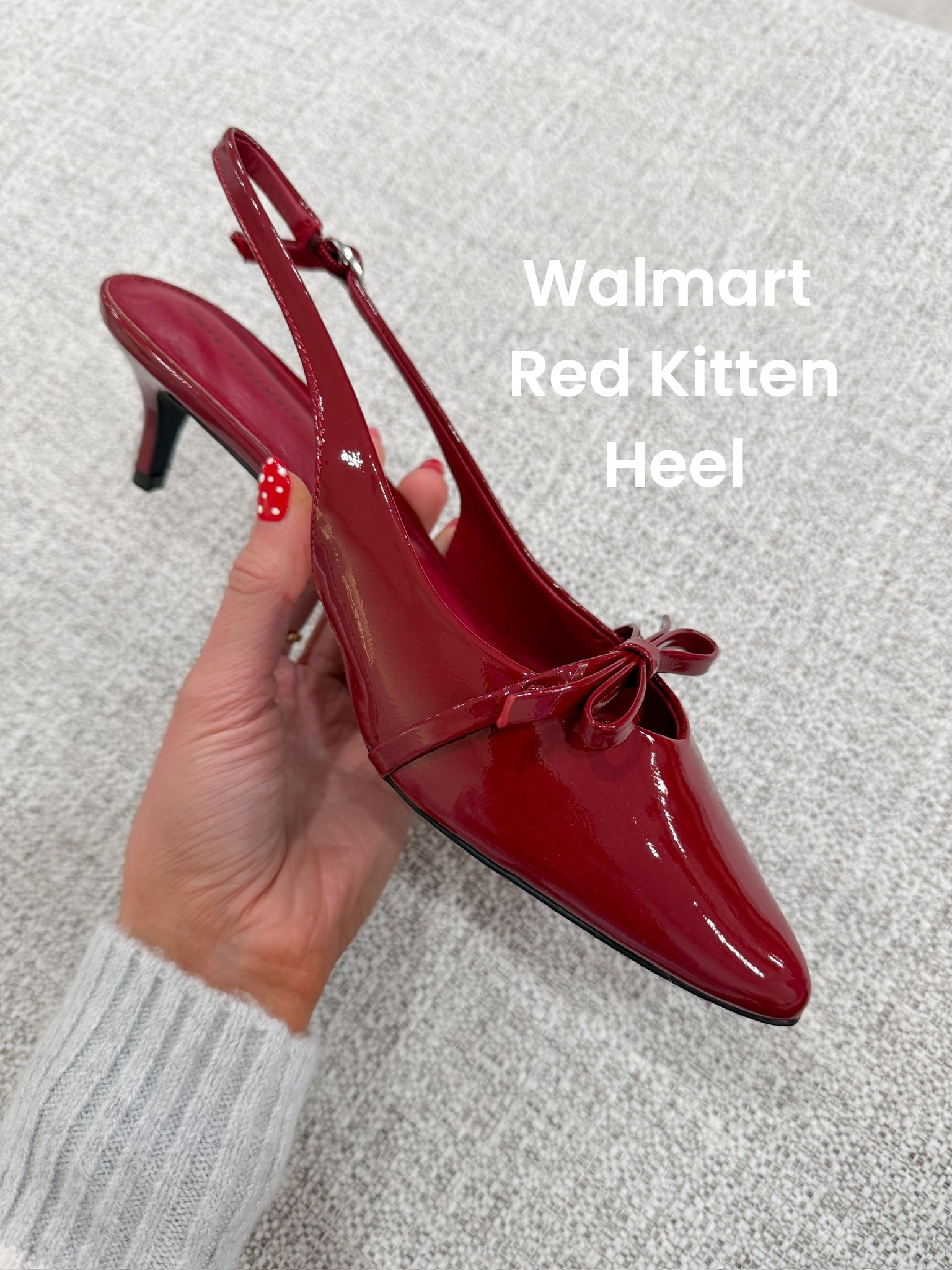 Holiday heel perfection from Walmart! 🎄❤️
These red patent slingbacks look so high-end but are super affordable. The little bow detail is everything — classy, festive, and perfect for Christmas parties, church, date night, or dressing up simple winter outfits.

True to size + surprisingly comfy! ✨

#LTKHoliday #LTKSeasonal #LTKFindsUnder50