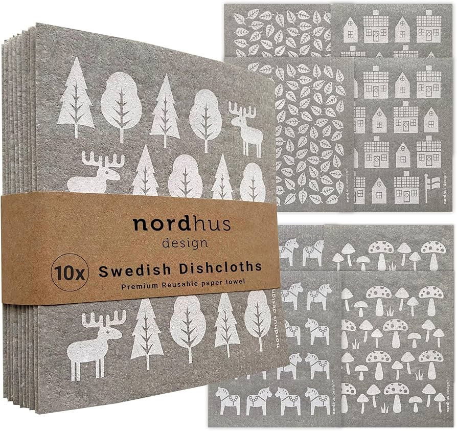 Nordhus Design Swedish Dishcloths,10 Grey Cloths, Made in Sweden - Reusable, Washable Cellulose C... | Amazon (US)