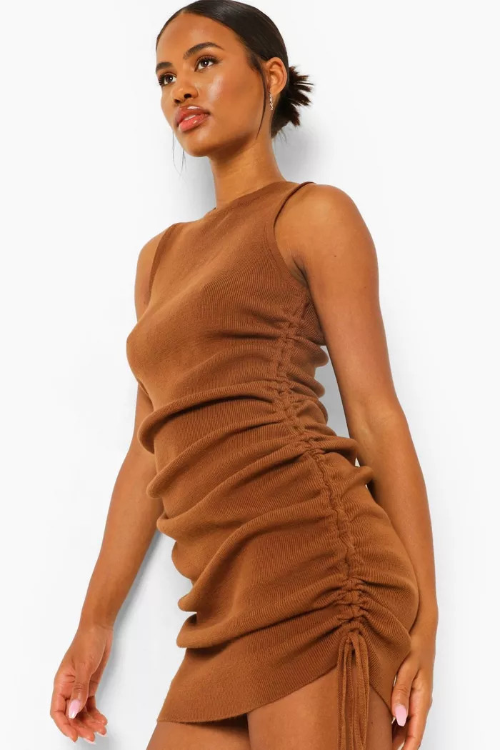 Ruched Side Fine Knit Dress | Boohoo.com (US & CA)