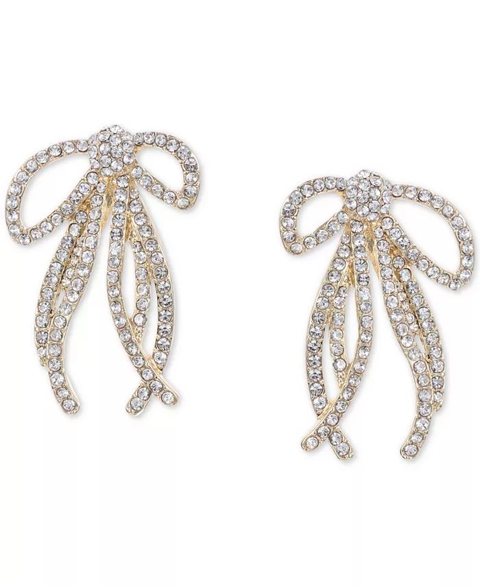Holiday Lane Gold-Tone Crystal Bow Stud Earrings, Created for Macy's | Macys (US)
