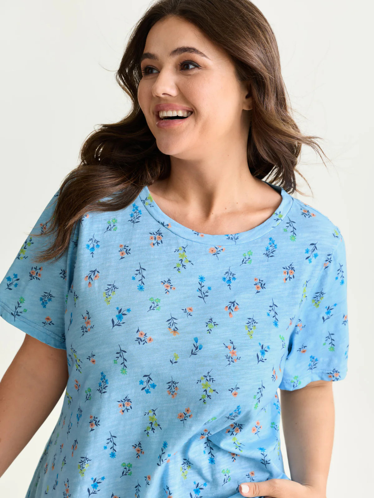 Cotton Stretchy Floral Print Long T-Shirt | Bloomchic
