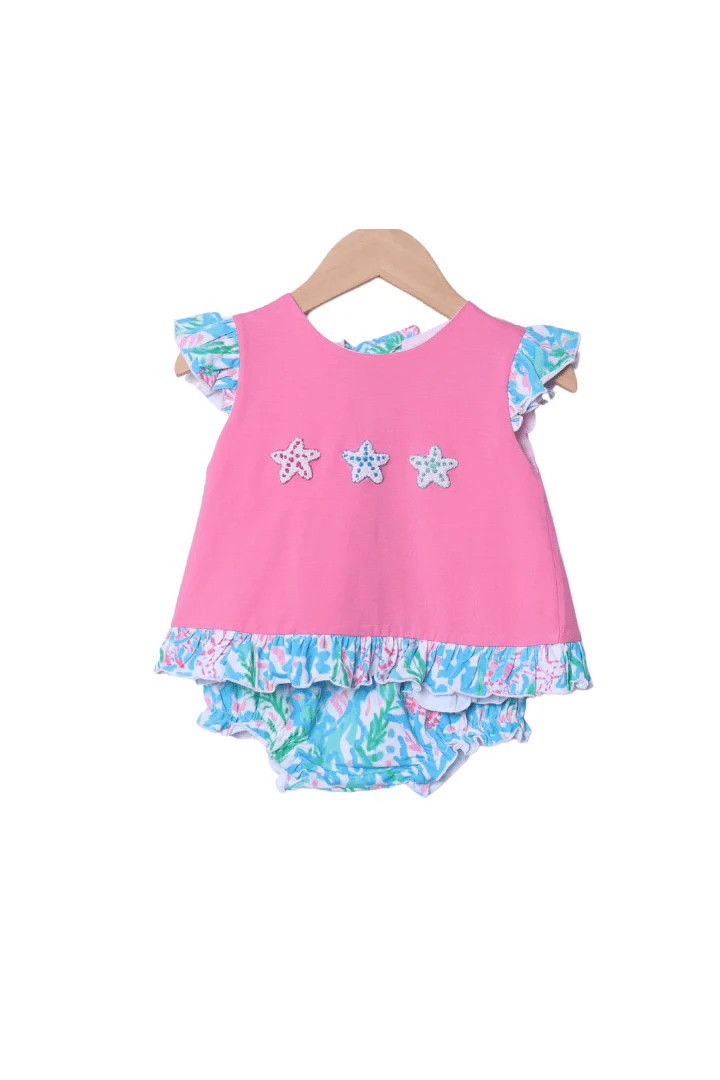 French Knot Starfish Palm Beach Knit Bloomer Set | The Smocked Flamingo
