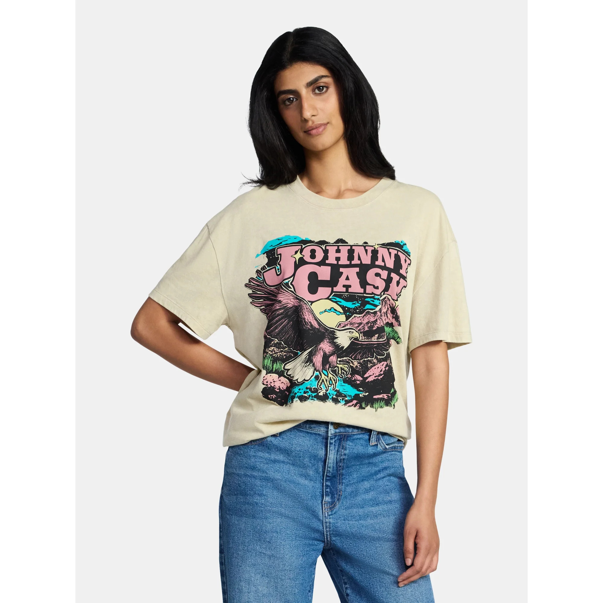Johnny Cash Women's Graphic Print Tour Tee with Short Sleeves, Sizes XXS-XXL | Walmart (US)