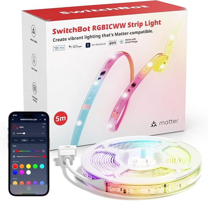 SwitchBot LED Strip Light 5M, 72 LEDs/m, Matter LED Lights Compatible with Apple Home, Alexa, Goo... | Amazon (US)