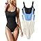 OQQ Women's 3 Piece Bodysuits Sexy Ribbed Sleeveless Square Neck Sleeveless Tank Tops Bodysuits | Amazon (US)