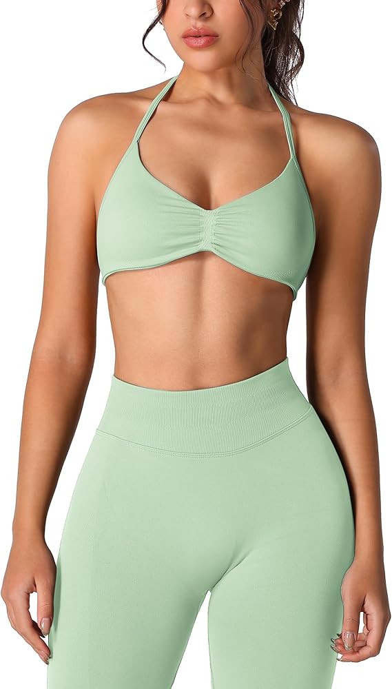 ABOCIW Workout Sets for Women 2 Piece Seamless Halter Sports Bra Scrunch Butt High Waist Leggings... | Amazon (US)