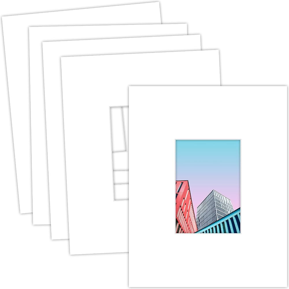 MBC Mat Board Center, 5 Pack 11x14 for 5x7 White Picture Mats Frame Mattes, Bevel Cut, Acid Free,... | Amazon (US)