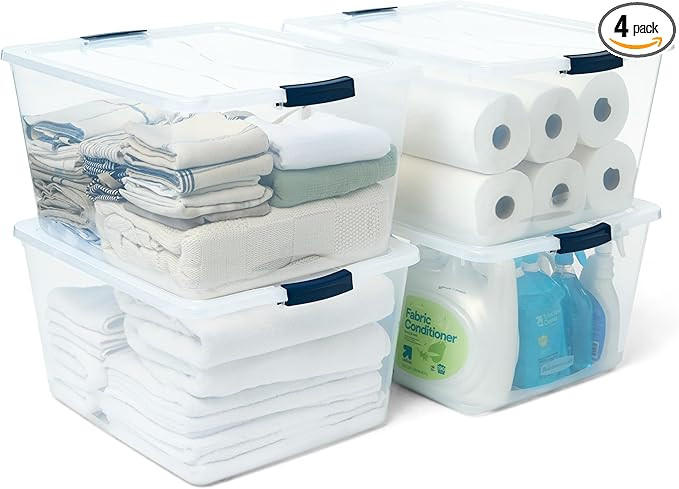 Rubbermaid Cleverstore 71 Qt Clear Storage Bins with Lids, 4-Pack, Stackable, BPA-Free, Made in U... | Amazon (US)