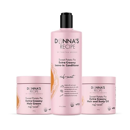 Donna's Recipe by Tabitha Brown | LOC System Bundle – Sweet Potato Pie Scent – 3-Pc Hair Cream, Scalp Oil & Leave-In Conditioner for Hydrated, Soft, Shiny Hair | Amazon (US)