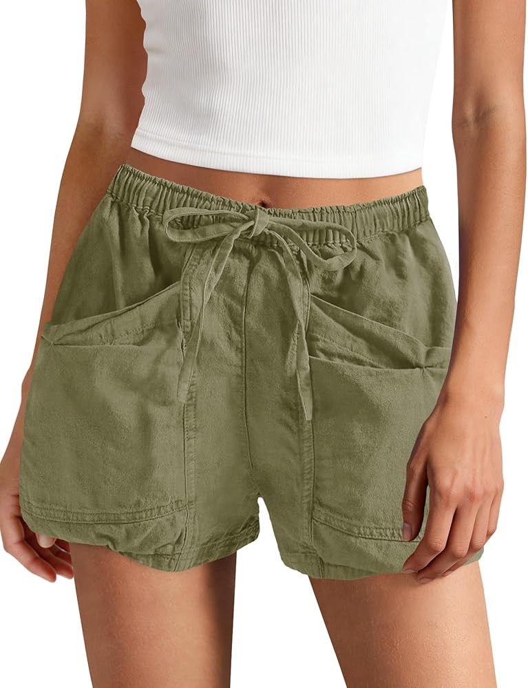 Panadila Womens High Waisted Linen Shorts Drawstring Cargo Shorts Casual Summer Beach Vacation Cl... | Amazon (US)