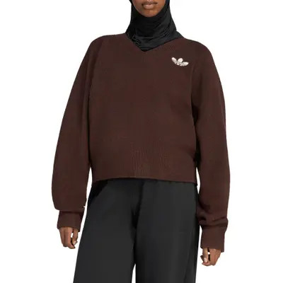 adidas Originals Knit V-Neck Sweater in Medium Grey Heather at Nordstrom | Nordstrom