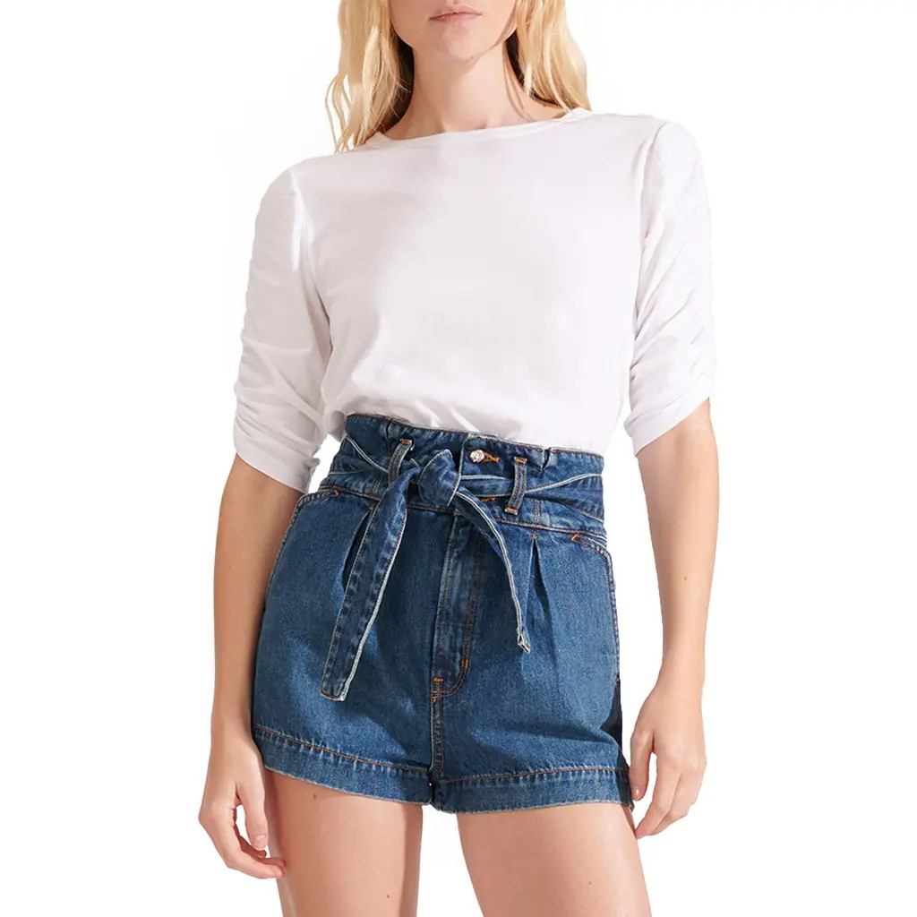 Veronica Beard Waldorf Ruched Sleeve T-Shirt in White at Nordstrom, Size Medium | Nordstrom