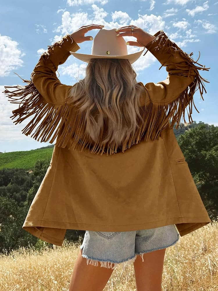 Cicy Bell Womens Faux Suede Fringe Jacket Casual Blazer Long Sleeve Lapel Button Front Suit Jacke... | Amazon (US)