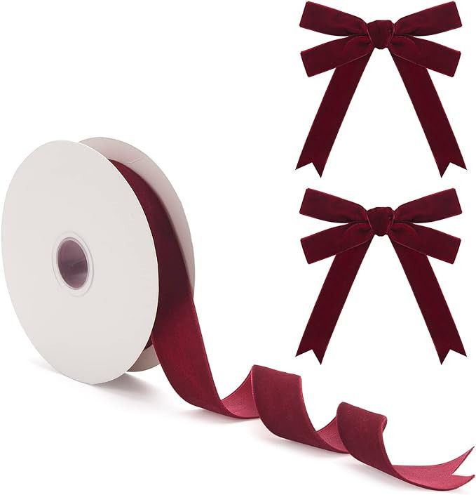 Burgundy Velvet Ribbon for Christmas Tree Gift Wrapping 1 Inch×10 Yd, Wide Vintage Wine Velvet R... | Amazon (US)