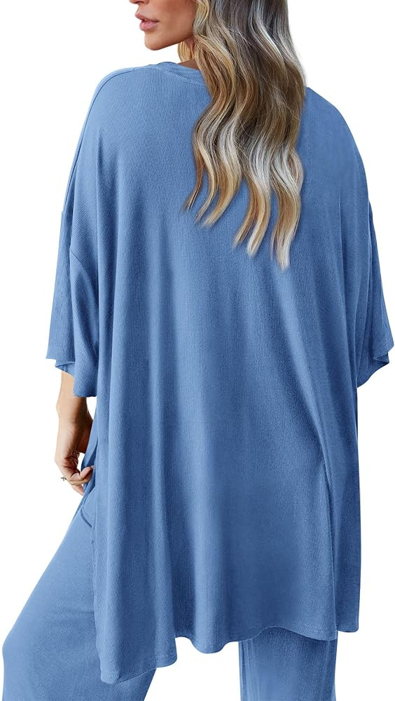 PRETTYGARDEN Women's 2 Piece Outfits Casual Short Sleeve Pullover Tops and Wide Leg Pants Lounge ... | Amazon (US)