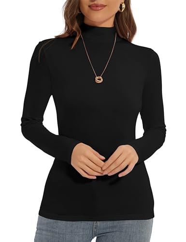 DSPSAM Black Long Sleeve Undershirts Turtle Neck Plus Size Turtleneck for Women Slim Fitted Business Casual Outfits (Black, Large) | Amazon (US)