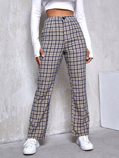 High Waist Plaid Straight Leg Pants | SHEIN