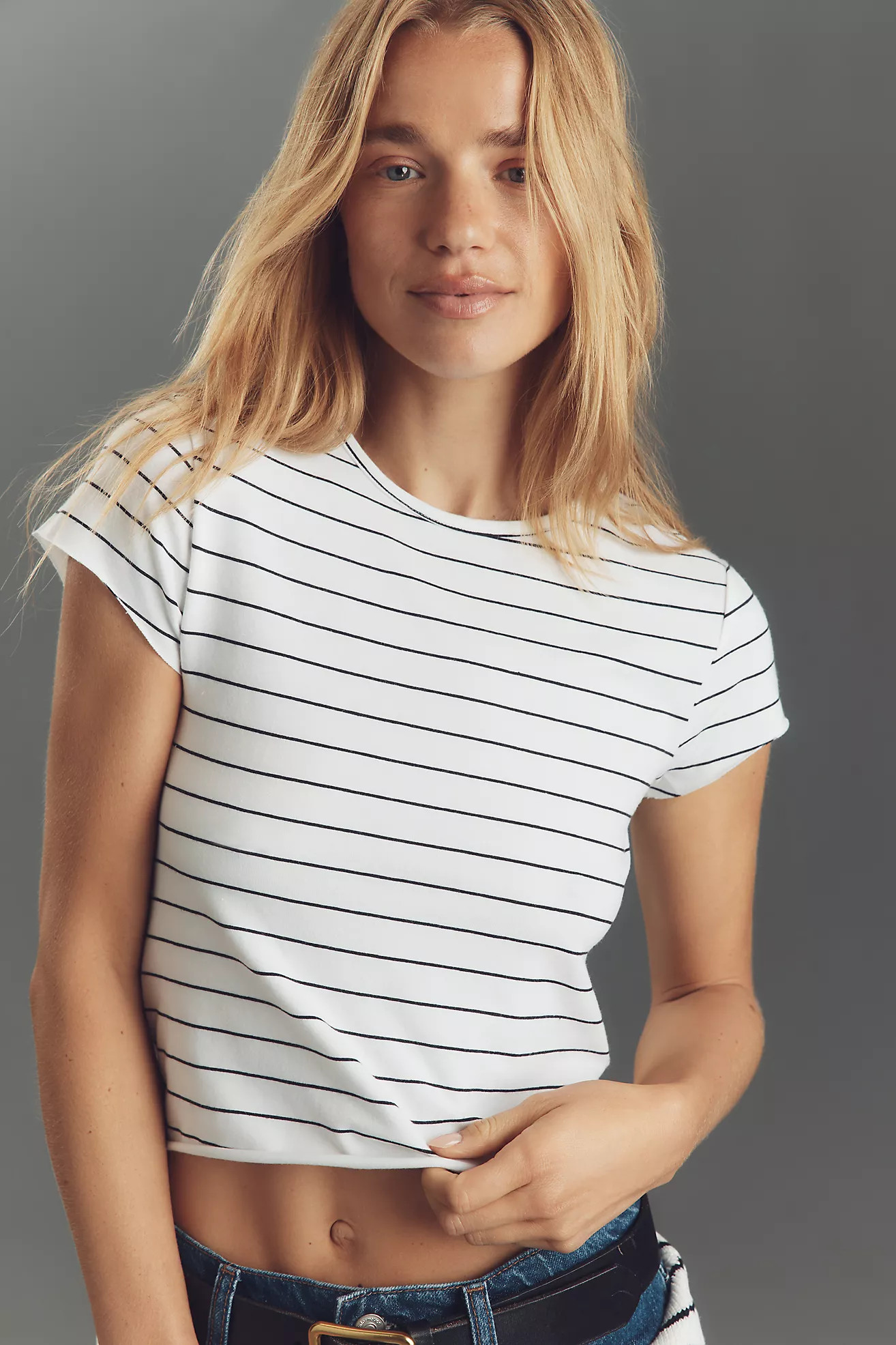 The Evan Short-Sleeve Raw-Edge Baby Tee | Anthropologie (US)