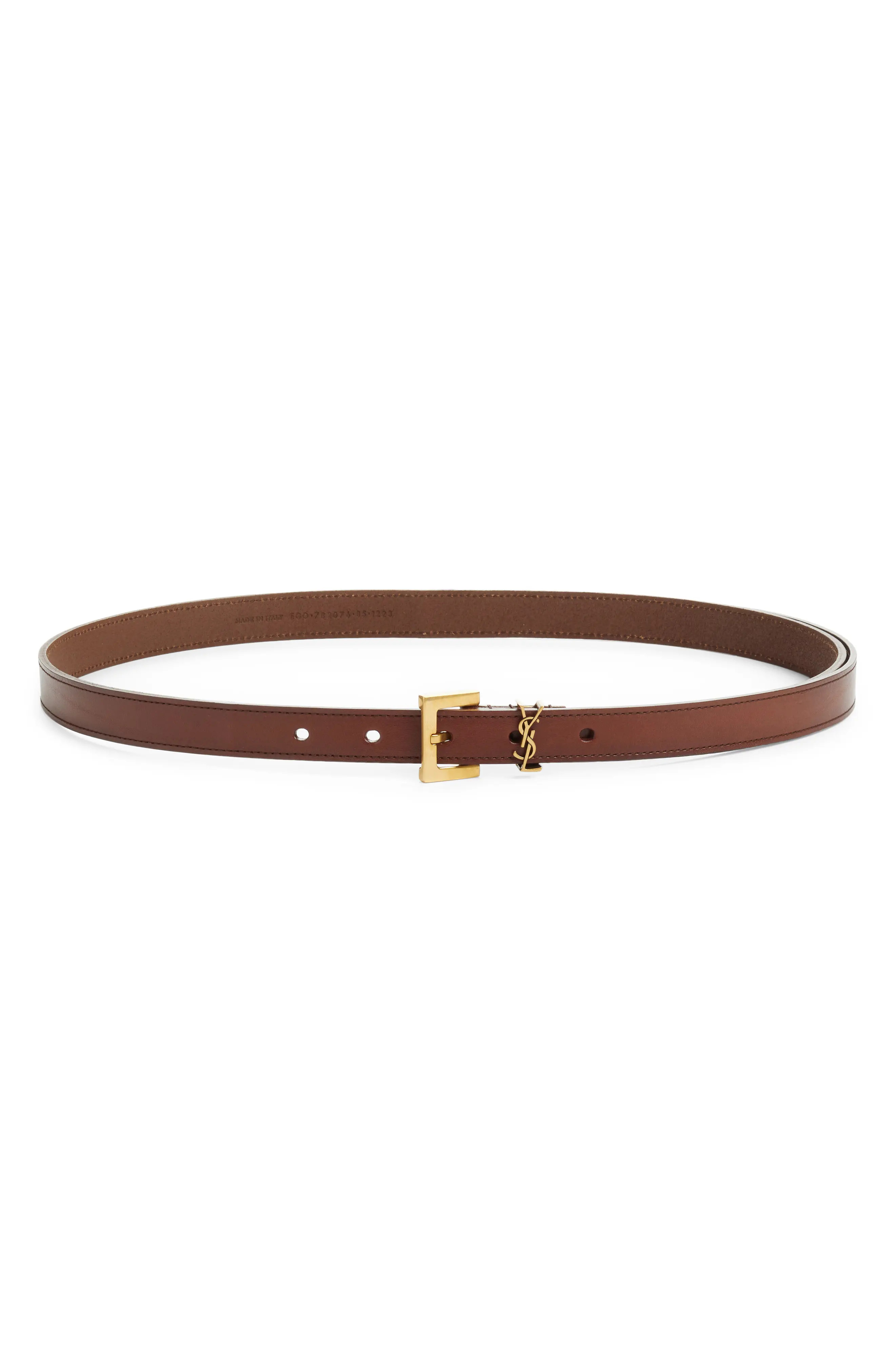 Saint Laurent Cassandre Logo Skinny Leather Belt (Women) | Nordstrom | Nordstrom