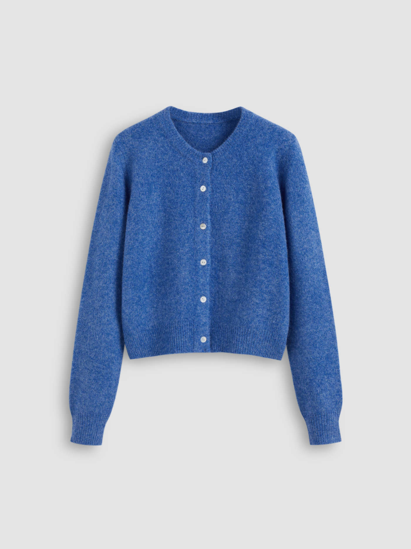 Wool-blend Round Neckline Solid Button Knitted Cardigan | Cider