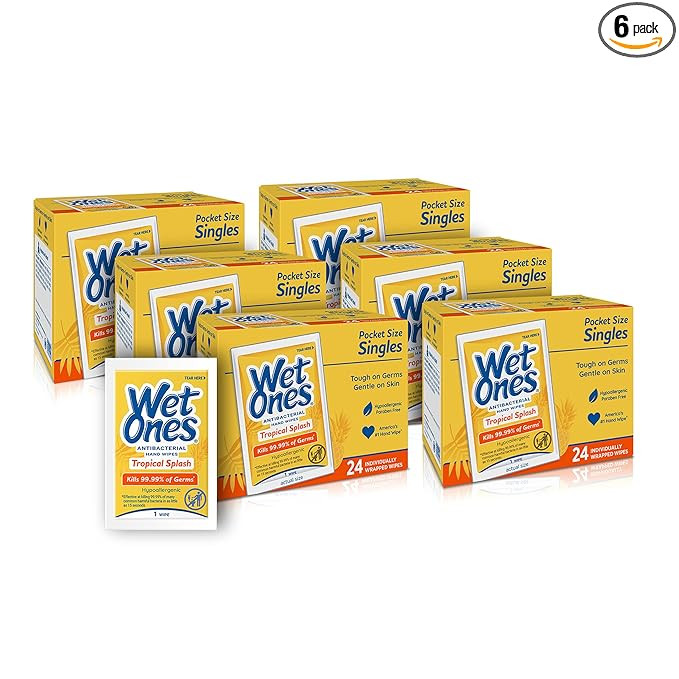 Wet Ones Antibacterial Hand & Face wipes, Tropical Splash Singles, 24 Count, Pack Of 6 | Amazon (US)