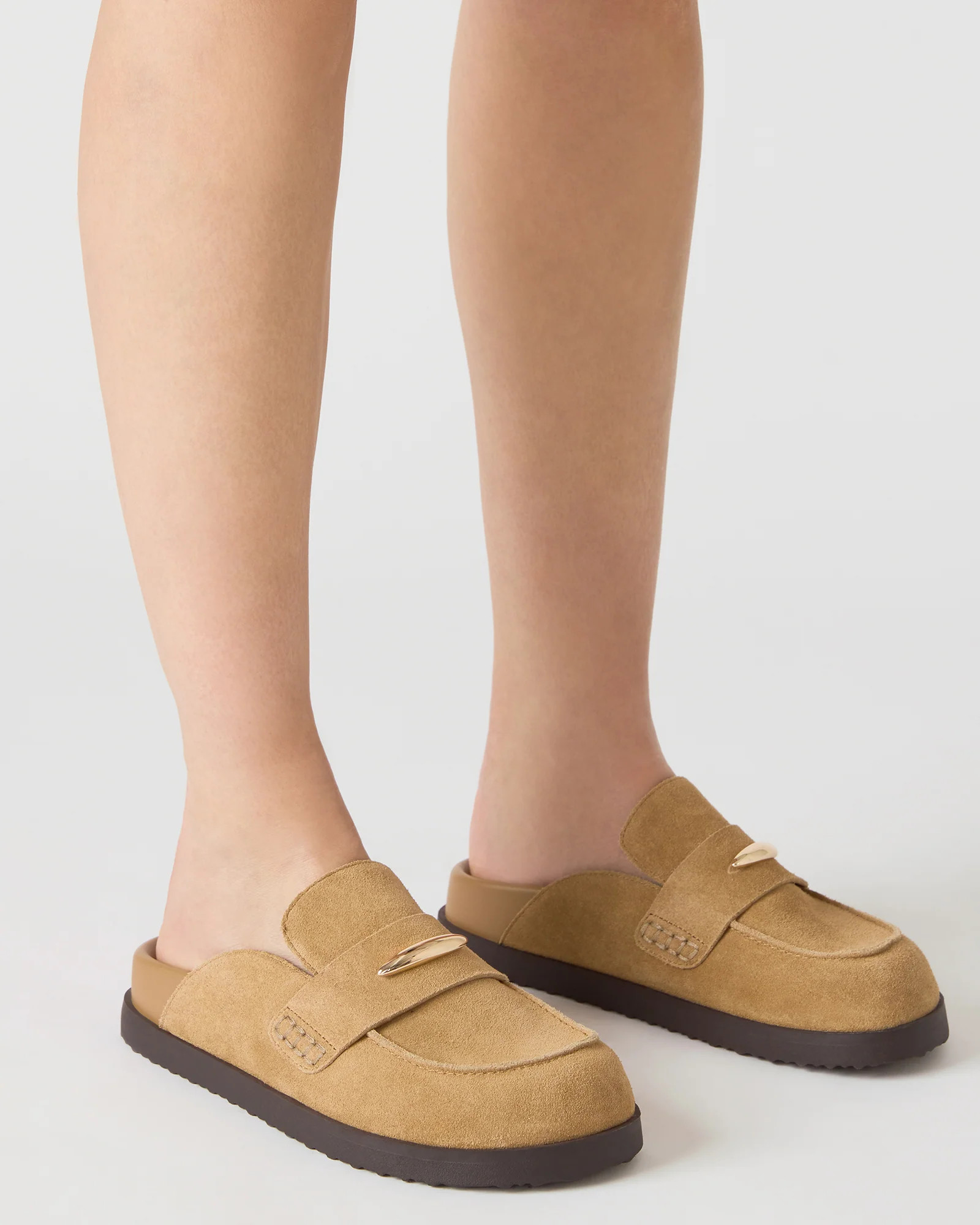 TOBIN Chestnut Suede Slip-On Mule Women's Flat | Steve Madden (US)