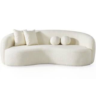 Bloom 89 in. W Round Arm Japandi Style Luxury Modern Boucle Fabric Curved Couch in Ivory | The Home Depot