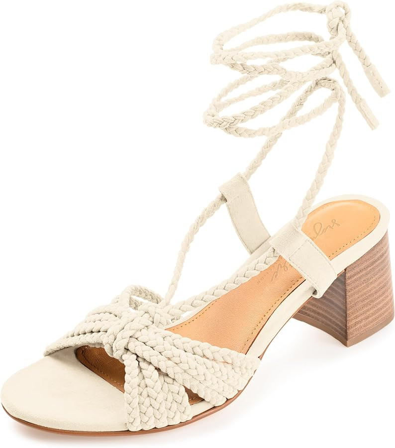 Journee Collection Signature Womens Genuine Leather Railee Tie Up Stacked Heel Sandals Strappy Br... | Amazon (US)