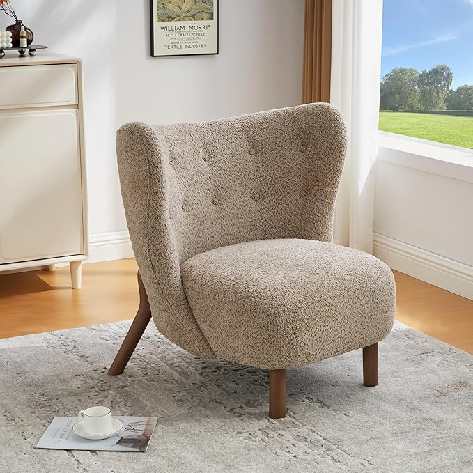 Scott Living Aurora Boucle Upholstered Wingback Accent Chair, Solid Wood Living Room Slipper Chai... | Amazon (US)