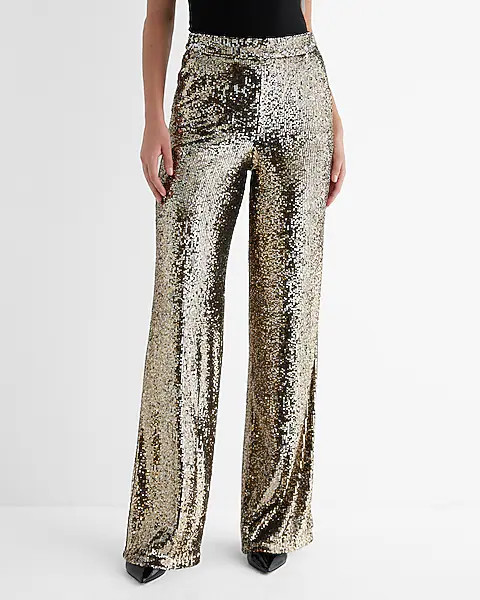 High Waisted Sequin Wide Leg Pant | Express