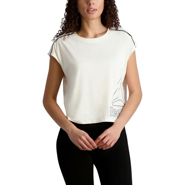 Reebok Women's Dynamic Branded Piping Cropped Short Sleeve Tee | Walmart (US)